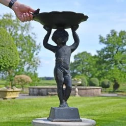 Rustic Black Cherub Bird Bath -Garden Supply Discount Store black cherub bird bath 3