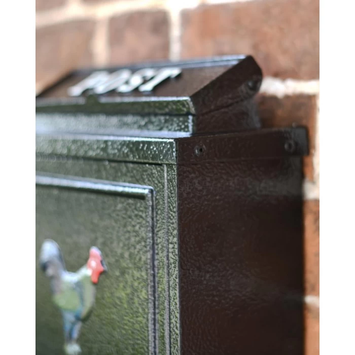 Black "Oxford" Rooster Wall Mounted Post Box With White Text - Image 7