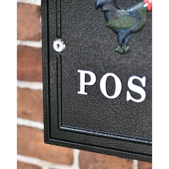 Black "Oxford" Rooster Wall Mounted Post Box With White Text - Image 6