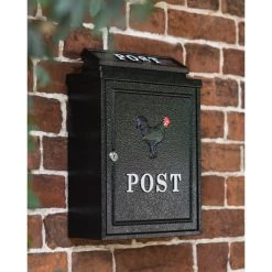 Black "Oxford" Rooster Wall Mounted Post Box With White Text -Garden Supply Discount Store black oxford rooster wall mounted post box with white text 8
