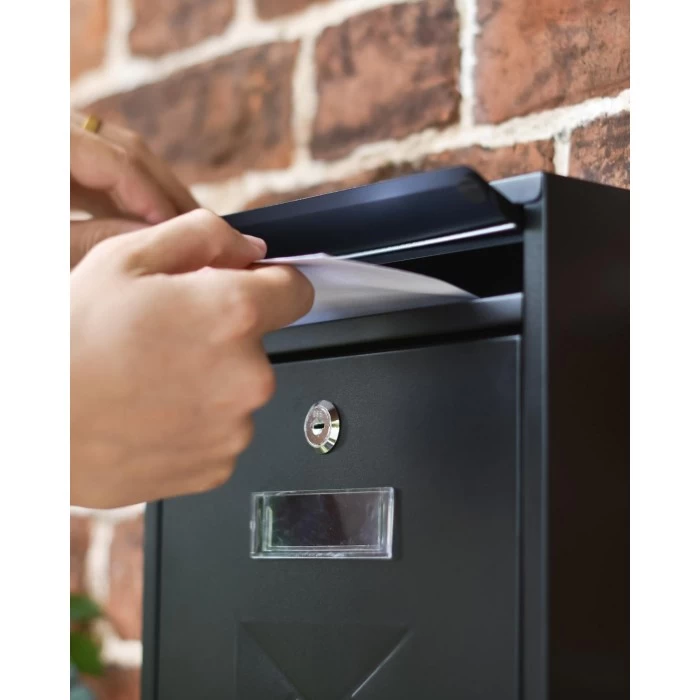 Black Rectangular Steel "POST" Wall Mounted Post Box With Lock - Image 2