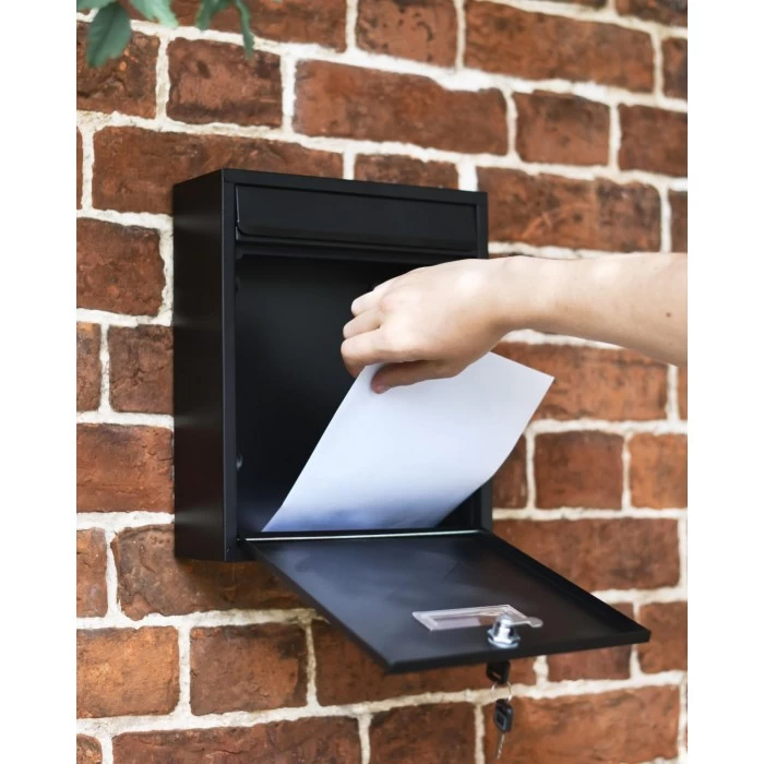 Black Rectangular Steel "POST" Wall Mounted Post Box With Lock - Image 3