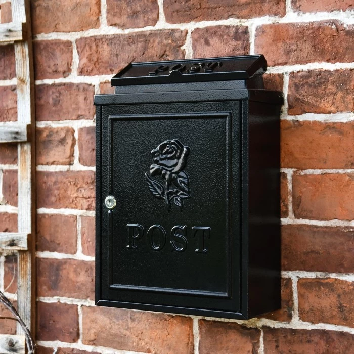 Black "Oxford Rose" Wall Mounted Post Box 3 Black "Oxford Rose" Wall Mounted Post Box