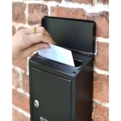 Black Steel Wall Mounted Post Box With Lock & Reflector Plate -Garden Supply Discount Store black steel wall mounted post box with lock reflector plate 1