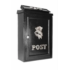 Deluxe Bright Chrome "Tudor Rose” Wall Mounted Post Box -Garden Supply Discount Store bright chrome heraldic rose motif post box 2