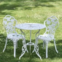 Cast Aluminium "Blossom" White Two Seater Bistro Set