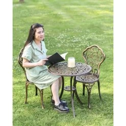 Cast Aluminium "Rosette" Bronze Two Seater Bistro Set -Garden Supply Discount Store cast aluminium 22rosette 22 bronze two seater bistro set 11