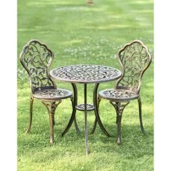 Cast Aluminium "Rosette" Bronze Two Seater Bistro Set -Garden Supply Discount Store cast aluminium 22rosette 22 bronze two seater bistro set 2