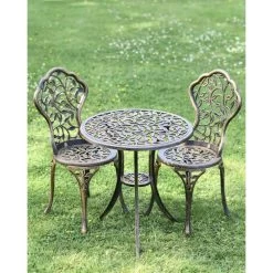 Cast Aluminium "Rosette" Bronze Two Seater Bistro Set -Garden Supply Discount Store cast aluminium 22rosette 22 bronze two seater bistro set 6