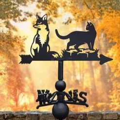 Cast Iron & Steel Fox & Cat Weathervane -Garden Supply Discount Store cast iron steel fox cat weathervane 4