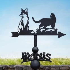 Cast Iron & Steel Fox & Cat Weathervane -Garden Supply Discount Store cast iron steel fox cat weathervane 5