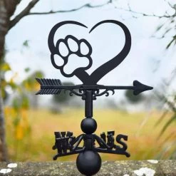 Cast Iron & Steel Heart & Paw Print Weathervane