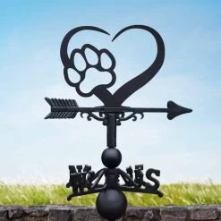 Cast Iron & Steel Heart & Paw Print Weathervane -Garden Supply Discount Store cast iron steel heart paw print weathervane 5