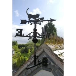 Standard Cat & Mouse Weathervane Made In Cast Iron -Garden Supply Discount Store cat and mouse weathervane attached to wall under apex 2 1