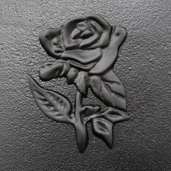 Deluxe Black "Tudor Rose” Wall Mounted Post Box -Garden Supply Discount Store close up image of black rose motif