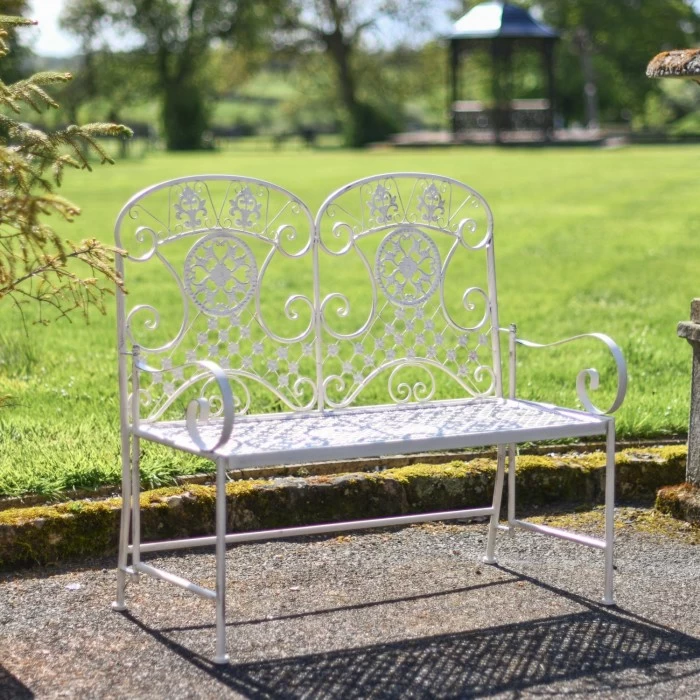 Deluxe "Cerberus" Ornate Two Seater Garden Bench In Antique White 3 Deluxe "Cerberus" Ornate Two Seater Garden Bench In Antique White