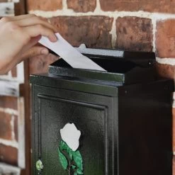 Black & White "Oxford Rose" Wall Mounted Post Box -Garden Supply Discount Store cnsr019 2