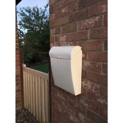 “Alpine Peaks” Cream Contemporary Post Box -Garden Supply Discount Store contemporary post box cream in situ