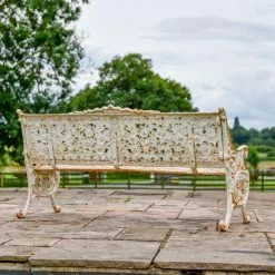 'The Livingstone' Antique Cream Ornate Cast Iron Three Seater Bench -Garden Supply Discount Store cream cast iron bench 3 1