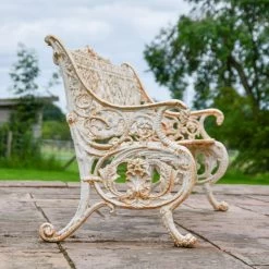 'The Livingstone' Antique Cream Ornate Cast Iron Three Seater Bench -Garden Supply Discount Store cream cast iron bench 4 1