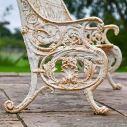 'The Livingstone' Antique Cream Ornate Cast Iron Three Seater Bench -Garden Supply Discount Store cream cast iron bench 8 1
