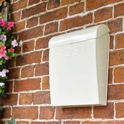 “Alpine Peaks” Cream Contemporary Post Box -Garden Supply Discount Store cream contemporary post box with top hinged lid
