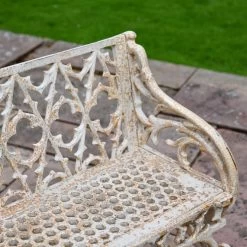 The Quatrefoil Antique Cream Victorian Cast Iron Three Seater Bench -Garden Supply Discount Store cream large bench 5