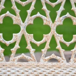 The Quatrefoil Antique Cream Victorian Cast Iron Three Seater Bench -Garden Supply Discount Store cream large bench 8