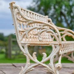 The Quatrefoil Antique Cream Victorian Cast Iron Three Seater Bench -Garden Supply Discount Store cream large bench 9