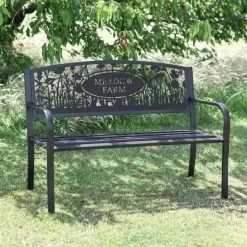 Personalised Meadow Iron & Steel Park Bench In Black -Garden Supply Discount Store cutomised meadow iron steel park bench 2