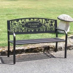 Personalised Meadow Iron & Steel Park Bench In Black -Garden Supply Discount Store cutomised meadow iron steel park bench 3