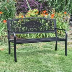 Personalised Meadow Iron & Steel Park Bench In Black -Garden Supply Discount Store cutomised meadow iron steel park bench 4