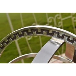 Antique Silver Armillary With Column - 105cm -Garden Supply Discount Store deatailing around the edge of silver armillary sundial hs042