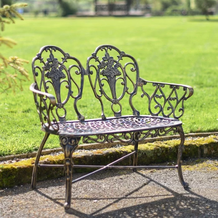 Deluxe Two-Seater Cast Aluminium "Rosebud" Garden Bench 3 Deluxe Two-Seater Cast Aluminium "Rosebud" Garden Bench