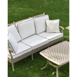 Deluxe Champagne "Elmswood" Outdoor Five Seater Furniture Sofa, Table & Chair Set 16 Deluxe Champagne "Elmswood" Outdoor Five Seater Furniture Sofa, Table & Chair Set -Garden Supply Discount Store deluxe white 22elmswood 22 outdoor five seater furniture sofa table chair set 8