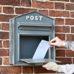 "Osteler Oppulence" Grey Wall Mounted Post Box With White Lettering 11 "Osteler Oppulence" Grey Wall Mounted Post Box With White Lettering -Garden Supply Discount Store dsc 1193