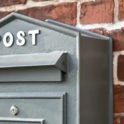 "Osteler Oppulence" Grey Wall Mounted Post Box With White Lettering 13 "Osteler Oppulence" Grey Wall Mounted Post Box With White Lettering -Garden Supply Discount Store dsc 1227 1