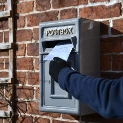 Traditional Grey & Gold Wall Mounted Post Box -Garden Supply Discount Store dsc 3617