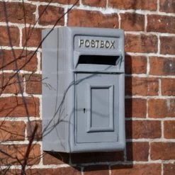 Traditional Grey & Gold Wall Mounted Post Box -Garden Supply Discount Store dsc 3663