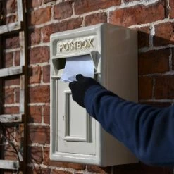 Traditional Cream & Gold Mounted Post Box -Garden Supply Discount Store dsc 3754