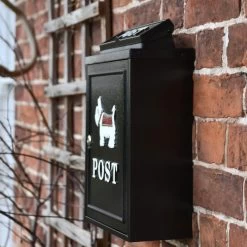 Black "Oxford" White Westie Wall Mounted Post Box -Garden Supply Discount Store dsc 7104