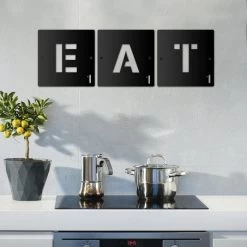 'EAT' Black Scrabble Square Letters -Garden Supply Discount Store eat black scrabble square letters