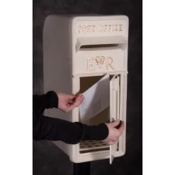 'Original Reproduction' Cream Elizabeth Regina Post & Parcel Box With Stand -Garden Supply Discount Store er post and parcel box in white being opened 2 1