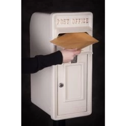 'Original Reproduction' White Elizabeth Regina Post & Parcel Box -Garden Supply Discount Store er post and parcel box in white being posted