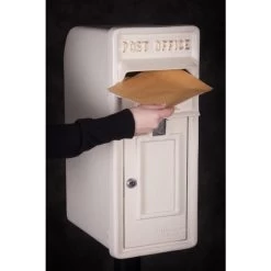 'Original Reproduction' Cream Elizabeth Regina Post & Parcel Box With Stand -Garden Supply Discount Store er post and parcel box in white being posted 2 1