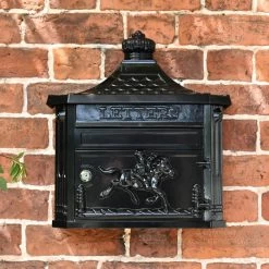 Plain Black Huntingdon Post Box 10 Plain Black Huntingdon Post Box -Garden Supply Discount Store front view of wall mounted huntingdon post box