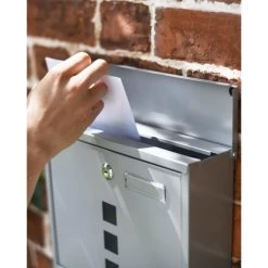 Galvanised Steel Silver Wall Mounted Post Box With Lock & Newspaper Holder -Garden Supply Discount Store galvanised steel silver wall mounted post box with lock newspaper holder 6