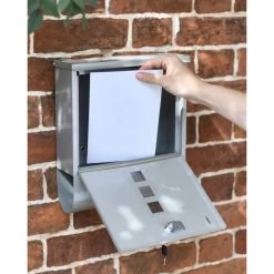 Galvanised Steel Silver Wall Mounted Post Box With Lock & Newspaper Holder -Garden Supply Discount Store galvanised steel silver wall mounted post box with lock newspaper holder 7