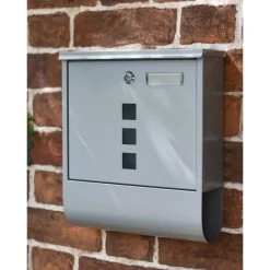 Galvanised Steel Silver Wall Mounted Post Box With Lock & Newspaper Holder -Garden Supply Discount Store galvanised steel silver wall mounted post box with lock newspaper holder 9