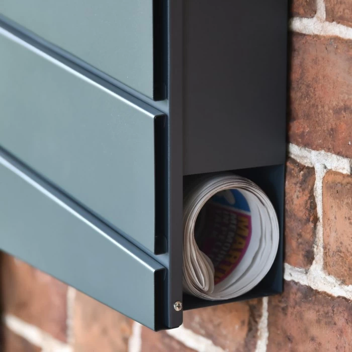 Granite Grey "Cambered Trigon" Modern Wall Mounted Post Box & Newspaper Holder - Image 4